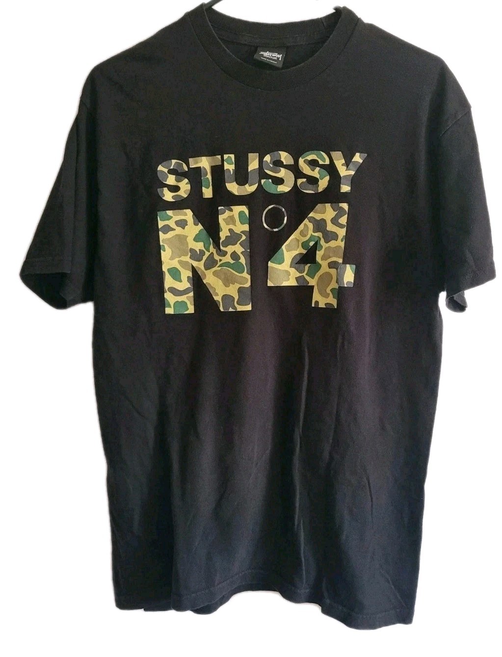 Vintage 90s Stussy Camo N4 Logo T-Shirt Men's Medium Black