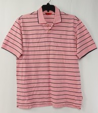 Mens Izod Short Sleeve Pink Striped Short Sleeve Pique Polo Shirt L