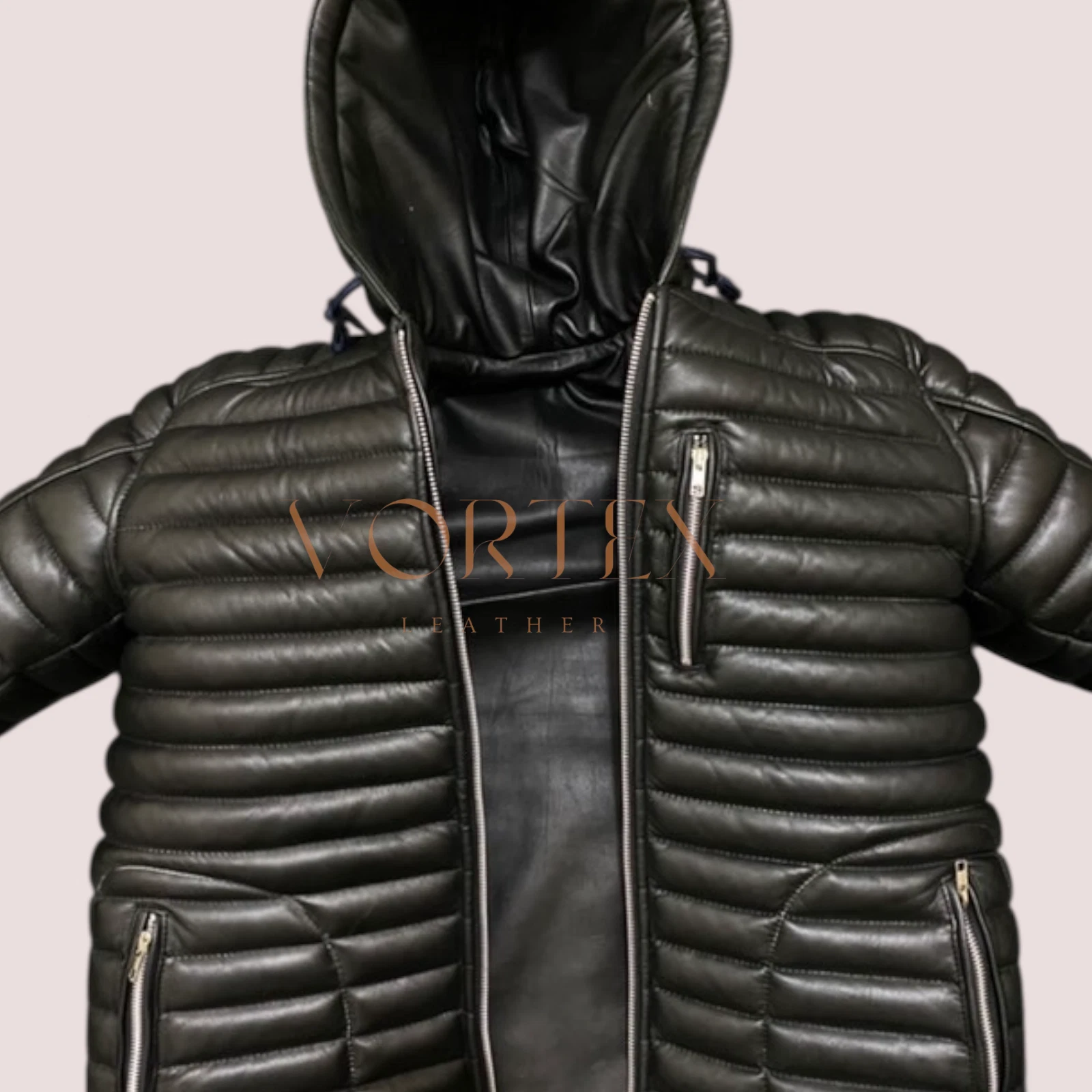 Men's Black Leather Puffer Jacket In Genuine Soft Lambskin Leather Jacket
Opens in a new window or t