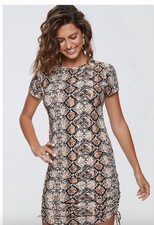 Forever 21 Animal Print Ruched Bodycon Short Dress Crew Neck Short Sleeve M