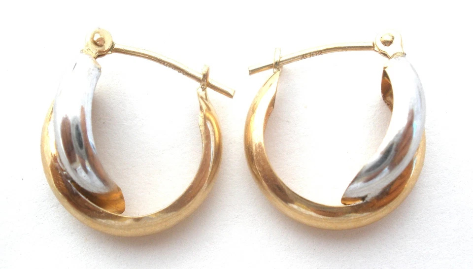 10K Yellow & White Gold Hoop Earrings Two Tone Round Hoops .91 Grams Vintage - Image 2 of 4