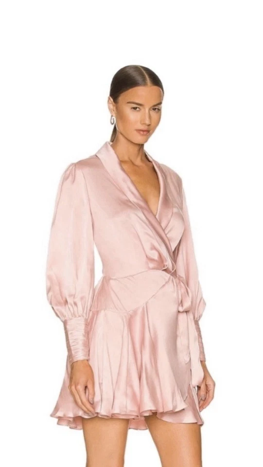 Mini vestido envolvente Zimmermann satinado seda Zimmerman talla 3 en color rosa rubor Foto 3 de 4
