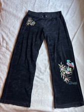 BcBg Maxazria Vintage Y2K Velour Embroidered Straight Sweatpants Size S/M Black
