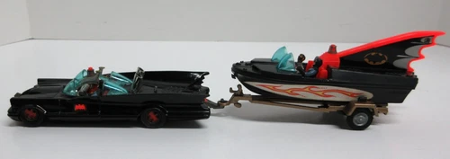 Vintage Corgi Toys Batmobile & Batboat (w/ Box) Plus 2 Batmen & 2 Robins