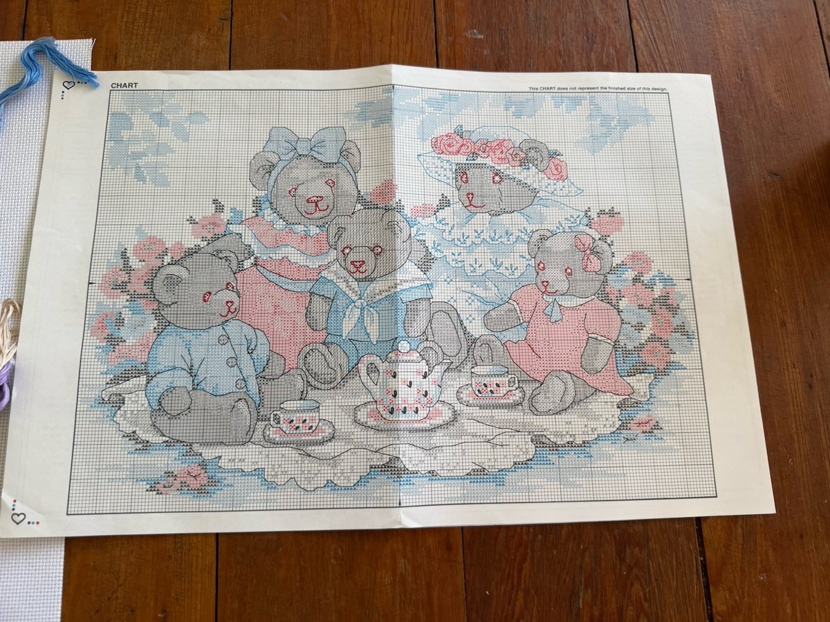 VTG Cross Stitch Kit 1992 Dimensions 3733 Teddy Bear Tea Party
