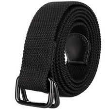 Plus Size 39-75'' Mens Belt Double Ring Black Canvas Webbing Cloth Belt
