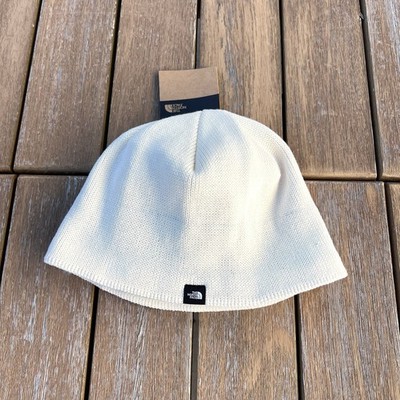 The North Face mens Unisex cream white fleece lined mountain beanie hat one size