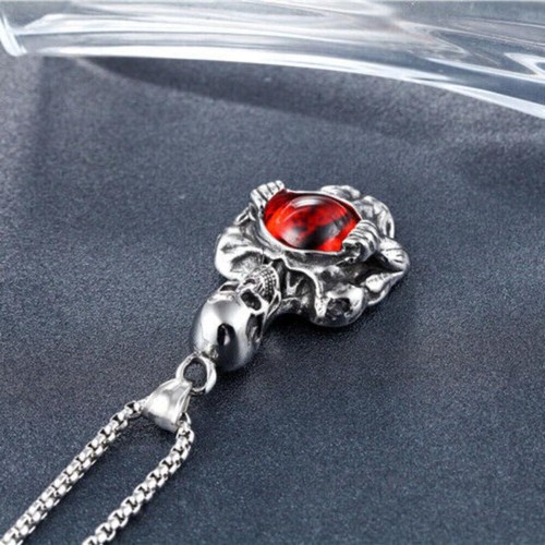 Pendant Necklace Stainless Steel Cool Men's Gothic Skeleton Skull Evil Eye Gift - Picture 16 of 34