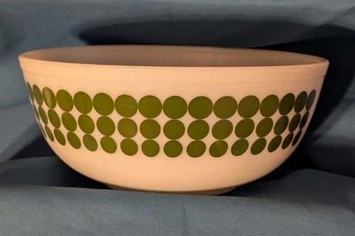 Vintage Pyrex #404 Green Polka Dot -  4 Quart Large Serving/Mixing Bowl  MCM USA