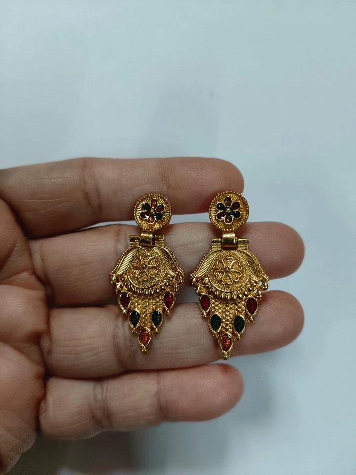 Collar indio tono dorado con pendiente cuello joyería moda étnica tradicional Foto 4 de 4