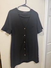 PrettyLittleThings Black Button Up Dress With Ruffle Sleeves