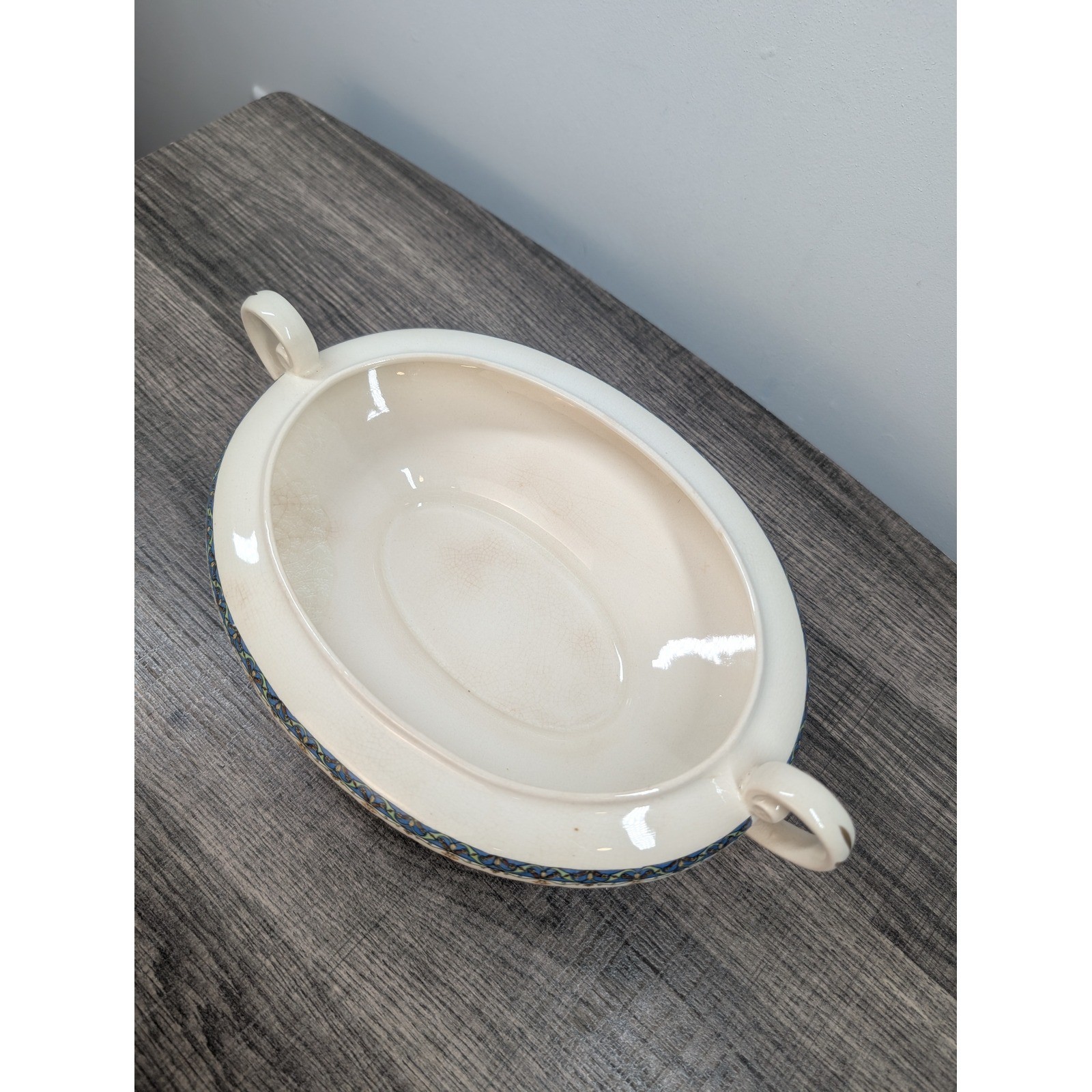 Oxford Ivory Covered Tureen Serving Dish Blue Floral Gold Rim Vintage