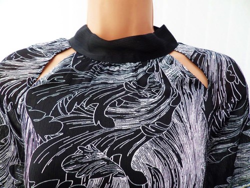 TED BAKER JAZMYNA BLACK WHITE FLORAL CHIFFON TIE NECK FLARE DRESS 12 3 BNWT £150 - Picture 12 of 22