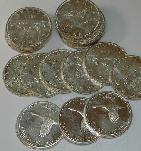 1963-1967 Canada Uncirculated 80% Silver Dollar Roll of 20 Coins Free Shipping