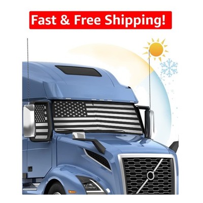 Patriotic Semi Truck Sun Shade - Retractable UV Blocker & Winter Insulator