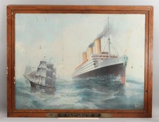 Large Antique A.F. BISHOP Steamship IMPERATOR Tin Lithograph Advertising Sign