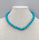Vintage Blue Beaded Necklace Gold tone Estate Costume Jewelry 15"
