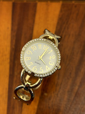 Women's Fashion Watch Bangle Rhinestone Gold Tone 25mm New Battery