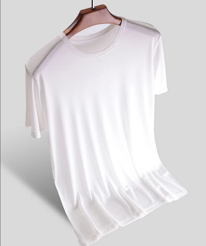 Seide T-Shirt Strick Rundhalsausschnitt kurzärmelig Sommer Freizeit Tops weich* - Bild 6 von 24