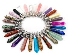 Natural Gemstones Long Hexagonal Pointed Reiki Chakra Pendant Beads Healing