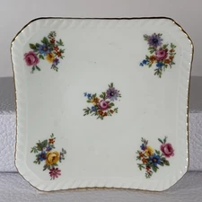 Vintage Foral Bone China Staffordshire Trinket Dish Tray 4x4 Square Small