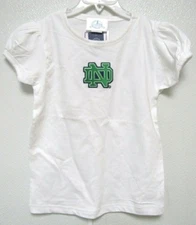 NCAA Notre Dame White Girls Gathered Sleeve Shirt ND Logo Two Feet Ahead #209