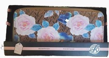 Rampage Wallet Brown Pink Blue Floral Zip Around 7.5x4” Gift Box NWT 