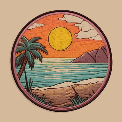 Sunrise Over the Beach Patch Iron-on Applique For Clothing, Ocean Wave, Souvenir