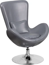 Egg Series Design Reception Lounge Accent Side Chair in Gray Leathersoft 