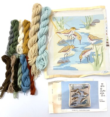 Vtg JLT The Waders Sandpiper Birds  10''x11'' Needlepoint Pillow Complete Kit A54