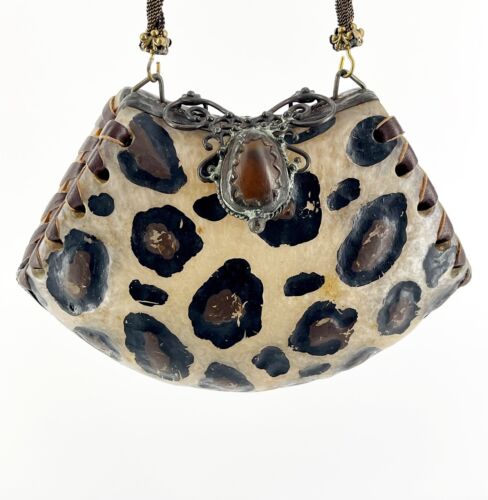 Maya Evangelista Purse Vintage Original Handbag Handcrafted Resin Leopard Print - Picture 1 of 15