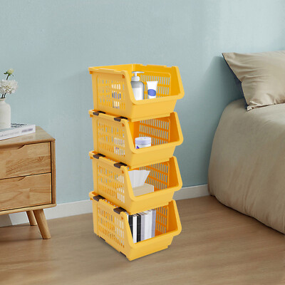 4 PCS Stacking Storage Baskets, Stackable Organizer Baskets, Storage Bin