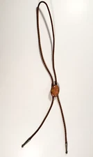 Bolo Tie with Oval Polished Stone Brown Leather Braided Western Bolo Tie Vintage