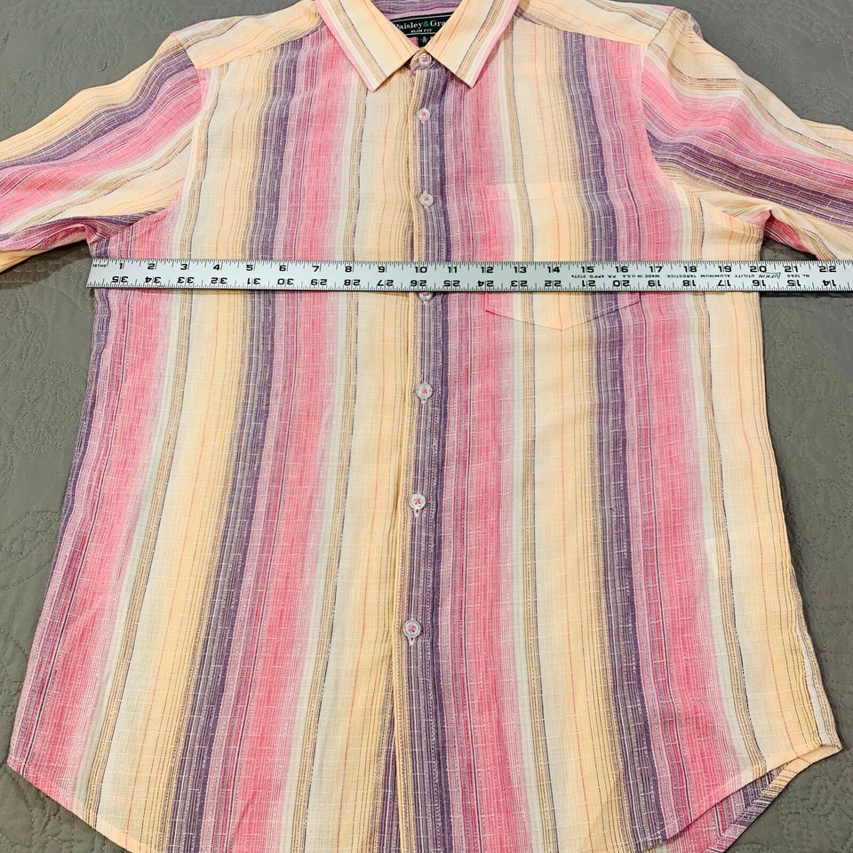 Paisley & Gray Shirt Mens Small Slim Fit Striped Pink Orange Long