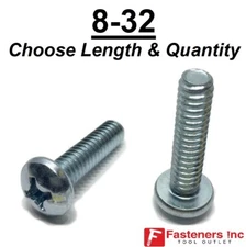 8-32 Phillips Pan Head Machine Screw Zinc Plated (Choose Length & Quantity)