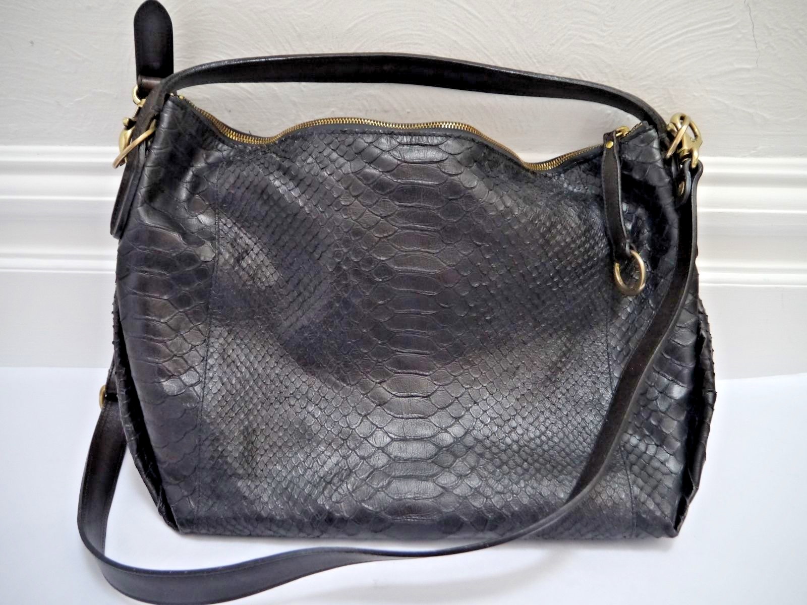 IL BISONTE dark brown black python skin handbag h… - image 6