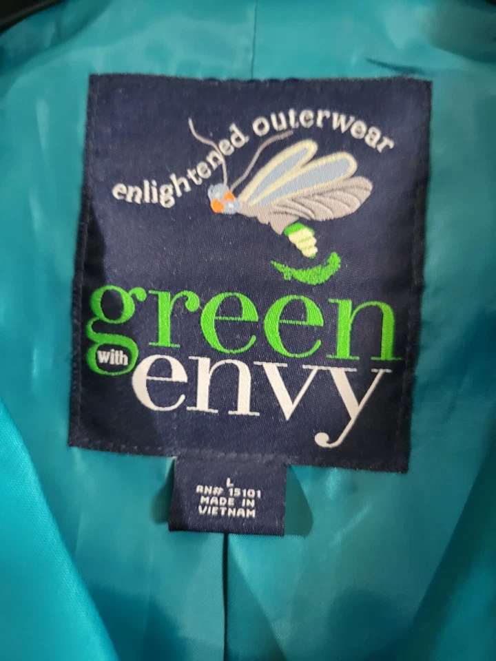 Trench impermeable verde con envidia para mujer de doble botonadura verde azulado con cinturón talla grande Foto 3 de 4