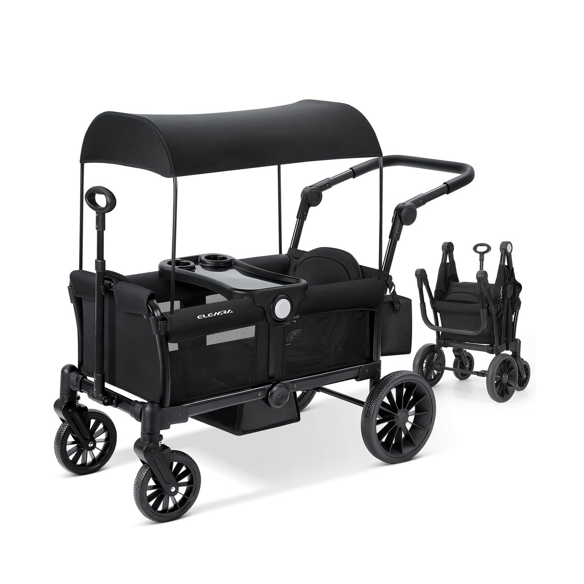 collapsible stroller wagon Keenz Viva Compact Foldable Stroller Wagon with Canopy, Black, 2 Seate