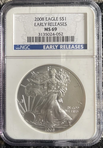 2008 Silver Eagle certified Early Releases, MS 69 by NGC! NO RESERVE! sku 4052