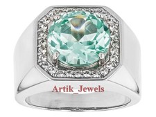 Künstlicher Paraiba & Cz Mit 14K Weiß Vergoldet Silber Ring für Herren #826