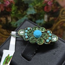 Michal Negrin Hair Pin Clip With Blue Green Swarovski Crystals Flower Small NWT