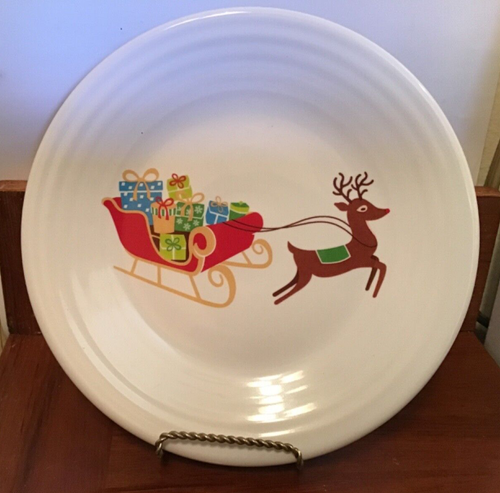 Fiestaware Reindeer SLEIGH Lunch Plate Fiesta WHITE Exclusive 9 in Luncheon NWT