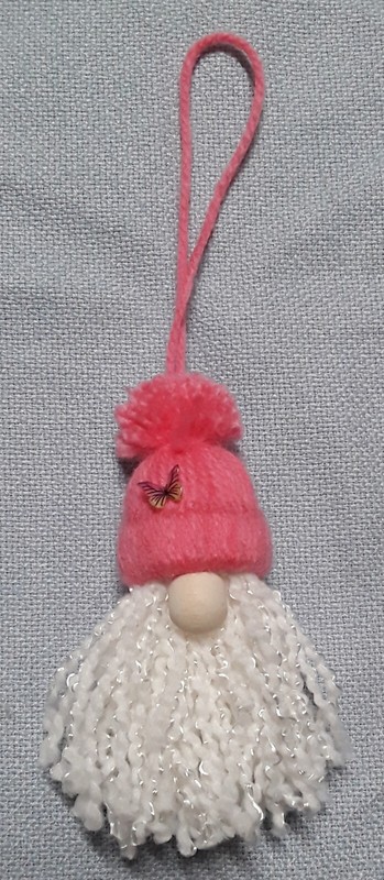New Handmade Yarn Mini Gnome Christmas Tree Ornament w/Butterfly
