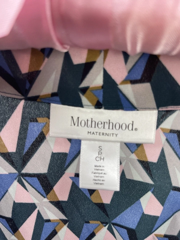 Motherhood Maternity Tunic Top Blouse Womens Small 3/4 Sleeve Geo shapes Blue - Image 4 of 4
