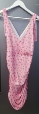 I Saw It First Pink Mesh Cherry Mini Dress UK16 Ruched Layered Wrap Front Tie up