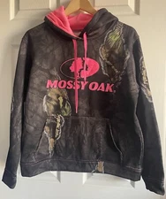 Mossy Oak Hoodie Camo Sweatshirt Black Neon Pink Women's M Fleece Lined Pullover