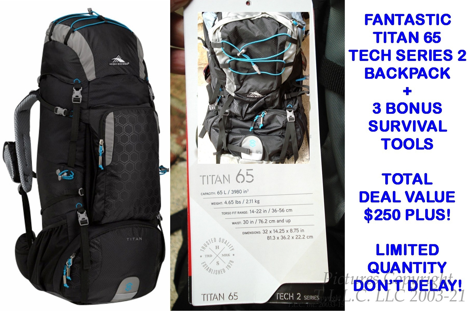 NEW BLK 62422-4415 HIKING BOY SCOUT HIGH SIERRA TITAN 65 INT