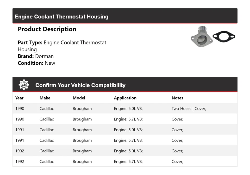 Carcasa termostato refrigerante motor Cadillac Brougham Dorman 1990-1992 1991 Foto 2 de 4