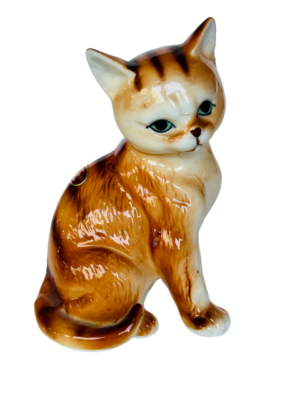 Cat Kitten Figurine vtg 1950s Japan anthropomorphic tiger stripe