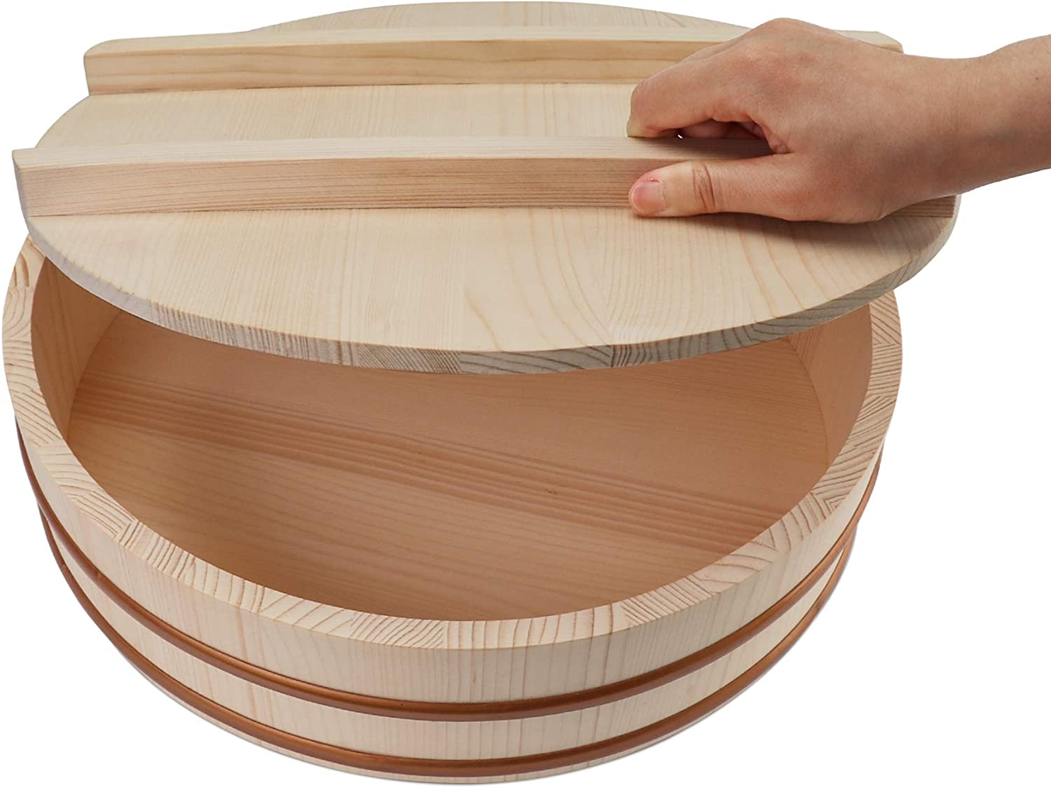 Wooden Sushi Rice Bowl with Lid Hangiri Sushi Oke Sushi Rice Mixing Tub